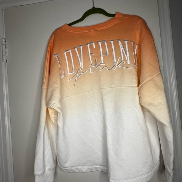 Victorias Secret Pink Varsity Crew Pullover. Ombré Orange/White. Love Pink. LG. - Picture 3 of 12